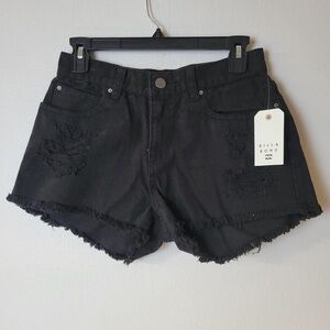 Billabong Shorts Black Sz 26 Drift Away Denim Raw Hem Distressed 2”  Inseam